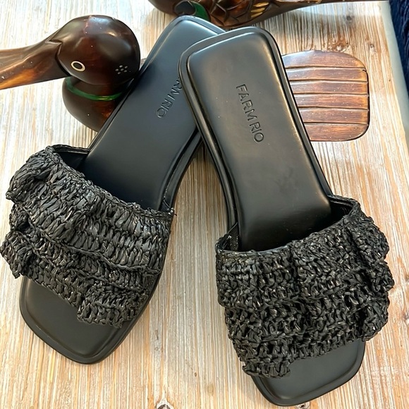 Farm Rio,Ruffle Crochet Slide Sandals,Tri-Layered Weave,w/Farm-Rio Bag, Size 8 - Picture 4 of 7